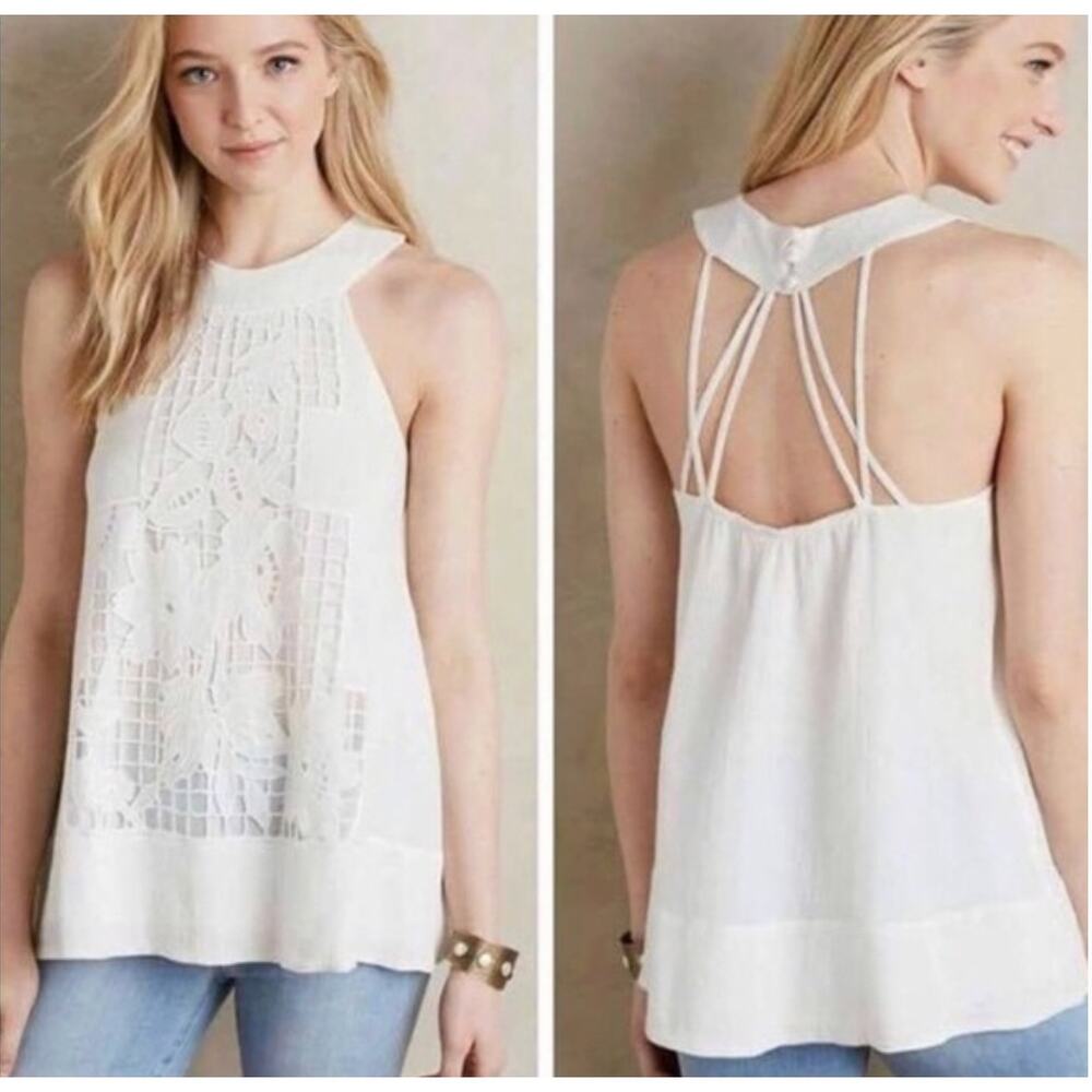 Anthropologie Floreat Decatur Tunic Women's Sz 10 in White